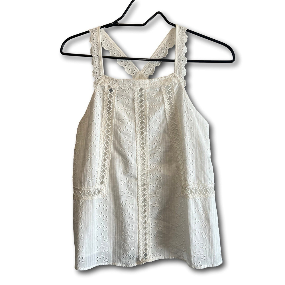 Jun & Ivy Eyelet White Tank Top Sleeveless Blouse Woman’s Size Xsmall NWT